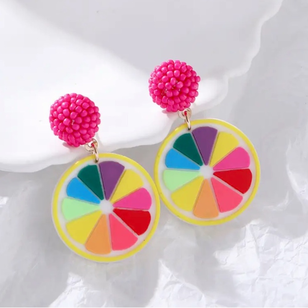 Colorful Round Earrings for Women Lemon Resin Earrings